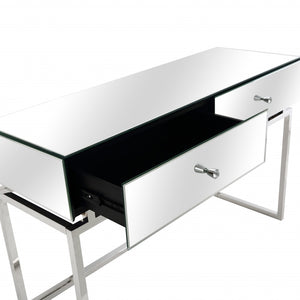 Homeroots 47" Silver Mirrored Glass Frame Console Table And Drawers   396851
