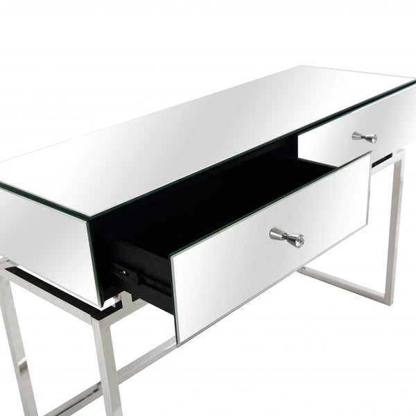 Homeroots 47" Silver Mirrored Glass Frame Console Table And Drawers   396851
