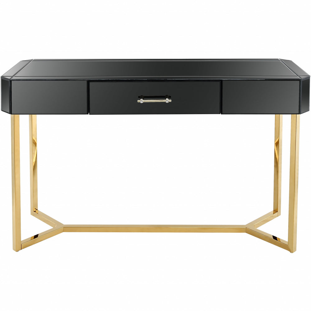 Homeroots 47" Black Mirrored Glass Console Table   396853