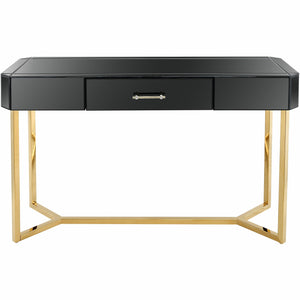 Homeroots 47" Black Mirrored Glass Console Table   396853