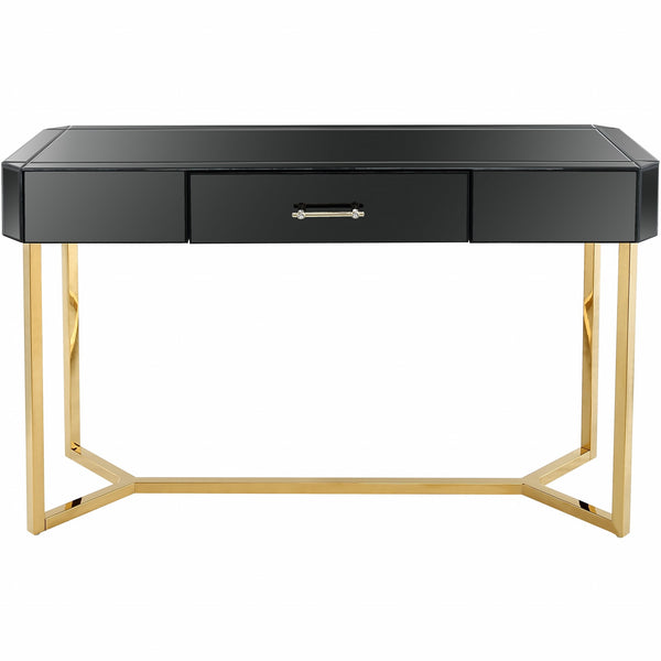 Homeroots 47" Black Mirrored Glass Console Table   396853