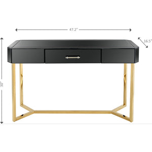 Homeroots 47" Black Mirrored Glass Console Table   396853