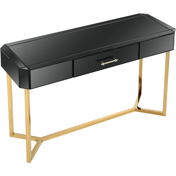 Homeroots 47" Black Mirrored Glass Console Table   396853