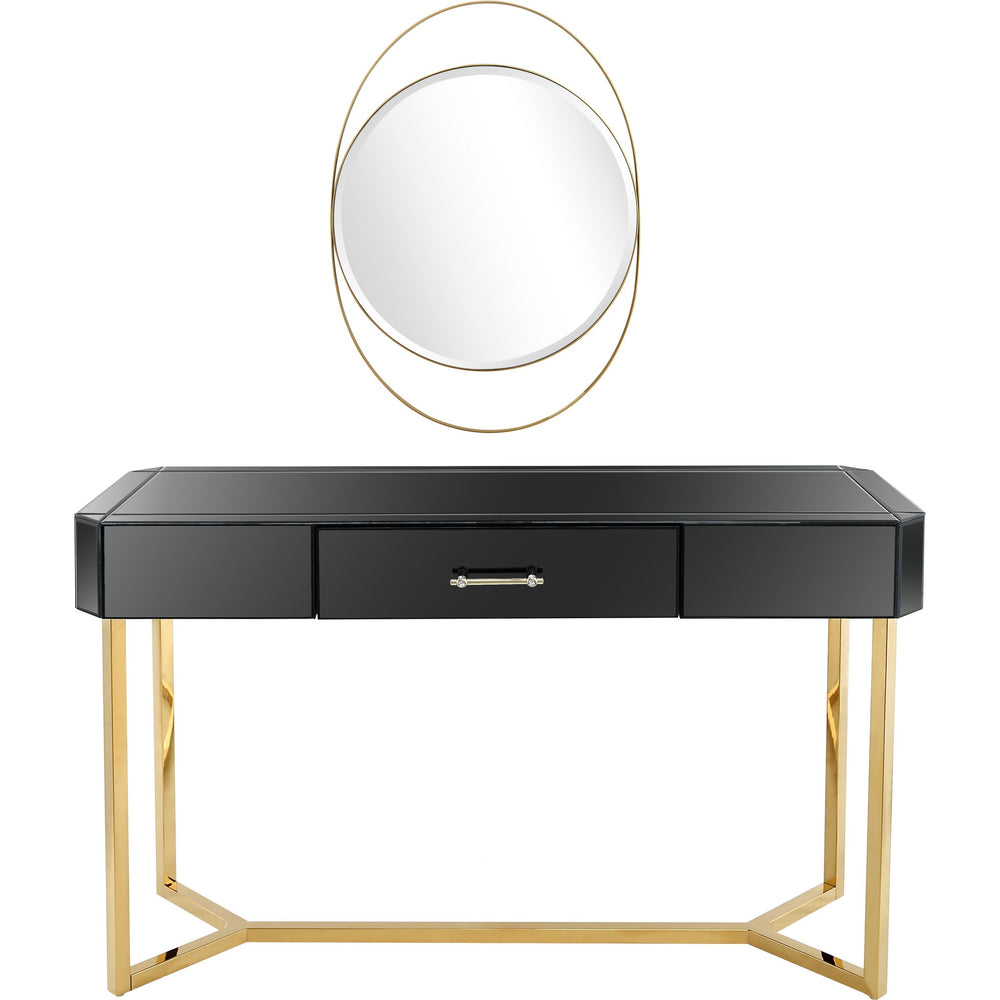 Homeroots 47" Black And Gold Mirrored Glass Frame Console Table And Drawers   396854