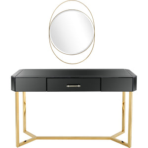 Homeroots 47" Black And Gold Mirrored Glass Frame Console Table And Drawers   396854