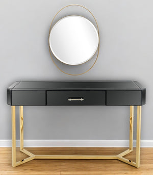 Homeroots 47" Black And Gold Mirrored Glass Frame Console Table And Drawers   396854