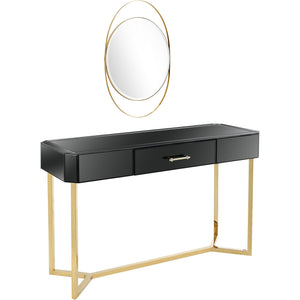 Homeroots 47" Black And Gold Mirrored Glass Frame Console Table And Drawers   396854