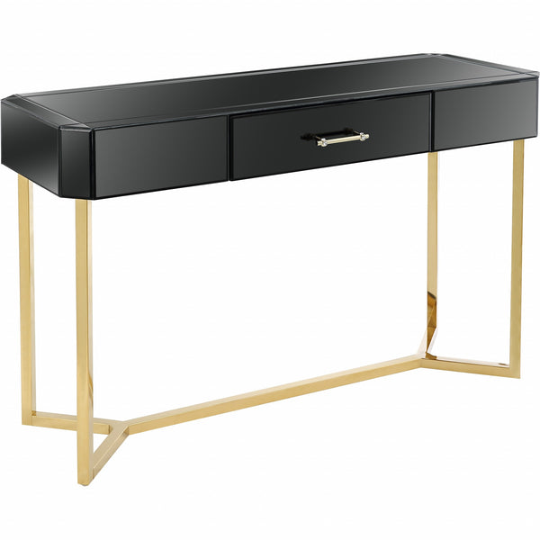 Homeroots 47" Black And Gold Mirrored Glass Frame Console Table And Drawers   396854