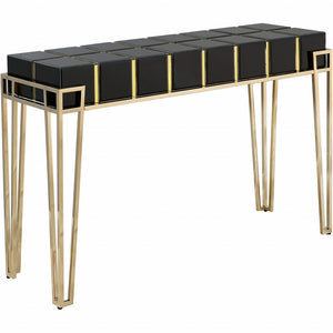 Homeroots 47" Black And Gold Mirrored Glass Console Table   396855