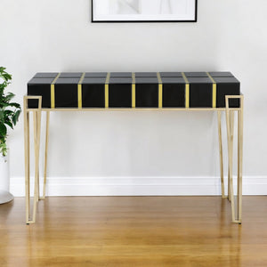 Homeroots 47" Black And Gold Mirrored Glass Console Table   396855