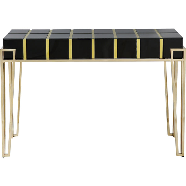 Homeroots 47" Black And Gold Mirrored Glass Console Table   396855