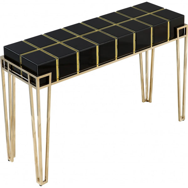 Homeroots 47" Black And Gold Mirrored Glass Console Table   396855