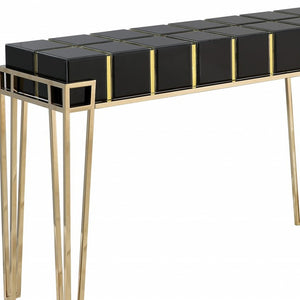 Homeroots 47" Black And Gold Mirrored Glass Console Table   396855