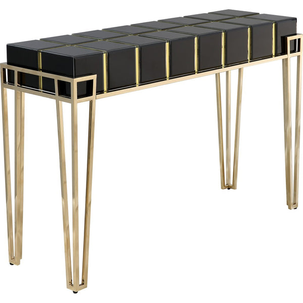 Homeroots 47" Black And Gold Mirrored Glass Console Table   396855