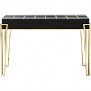 Homeroots 47" Black And Gold Mirrored Glass Console Table   396855