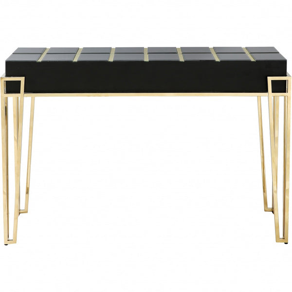 Homeroots 47" Black And Gold Mirrored Glass Console Table   396855