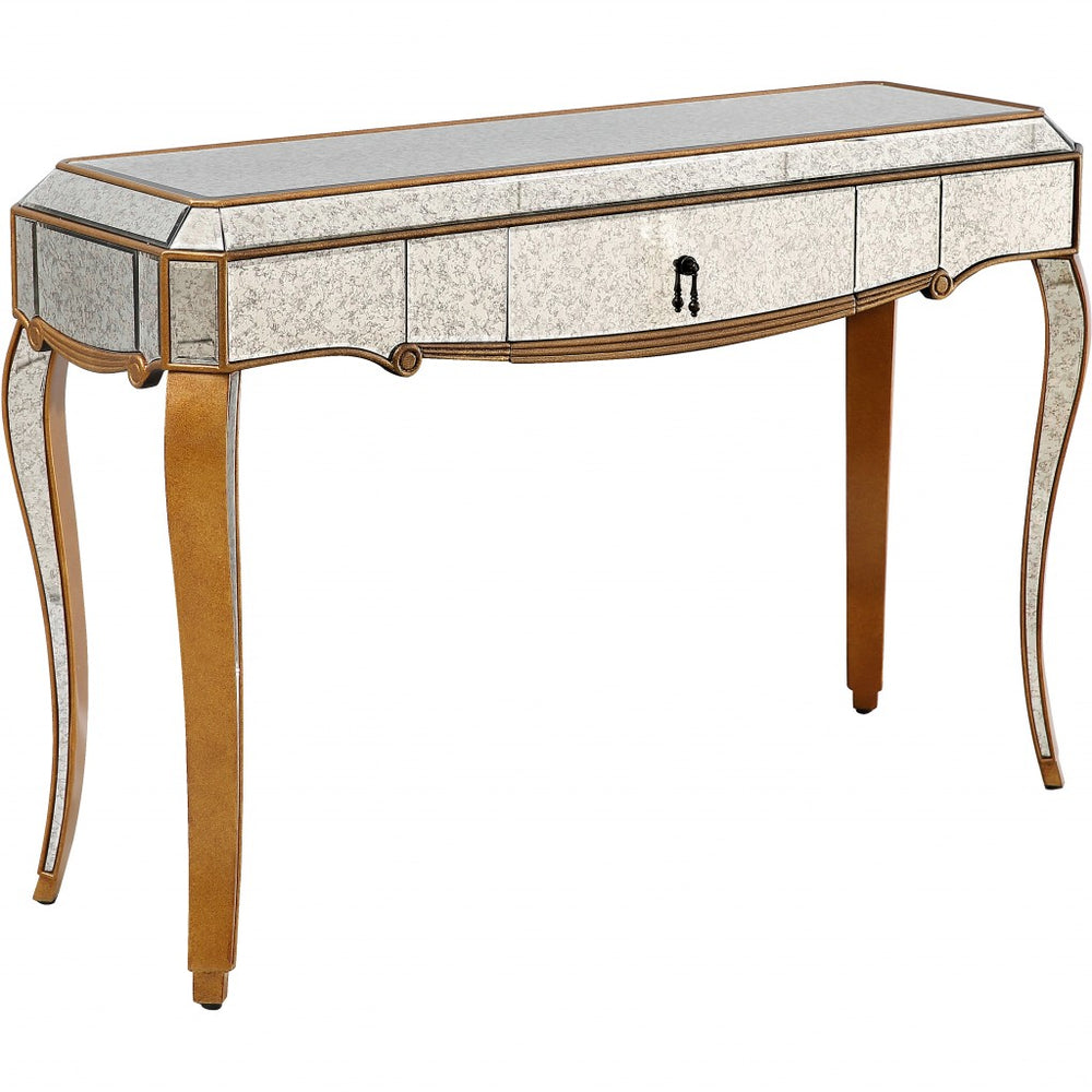 Homeroots Antiqued Gold Wooden Console Table   396859