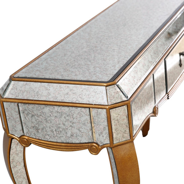 Homeroots Antiqued Gold Wooden Console Table   396859