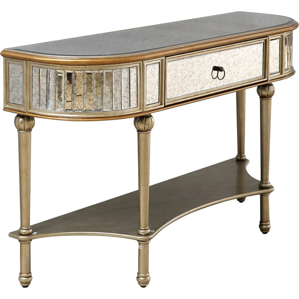 Homeroots Antiqued Gold Demilune Console Table   396860