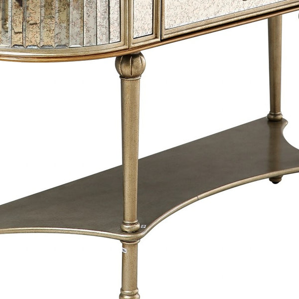 Homeroots Antiqued Gold Demilune Console Table   396860