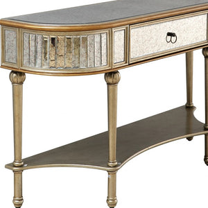 Homeroots Antiqued Gold Demilune Console Table   396860