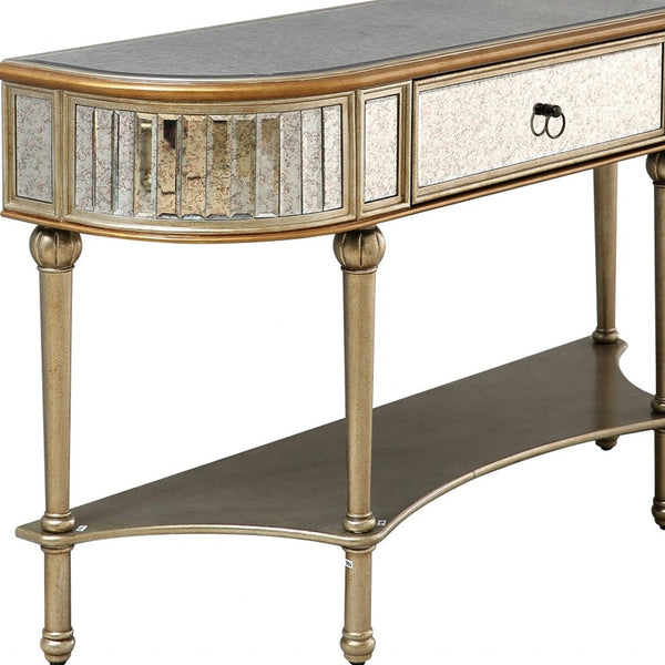 Homeroots Antiqued Gold Demilune Console Table   396860