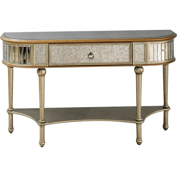Homeroots Antiqued Gold Demilune Console Table   396860