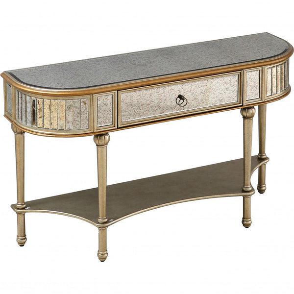 Homeroots Antiqued Gold Demilune Console Table   396860