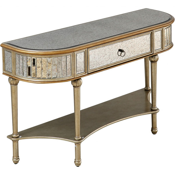 Homeroots Antiqued Gold Demilune Console Table   396860