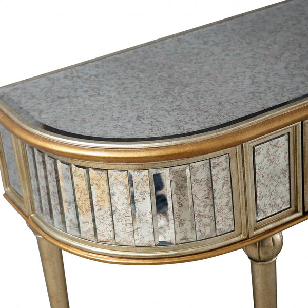 Homeroots Antiqued Gold Demilune Console Table   396860
