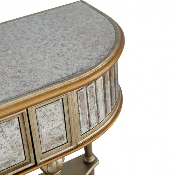 Homeroots Antiqued Gold Demilune Console Table   396860