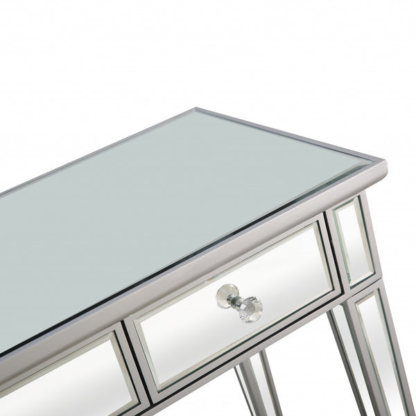 Homeroots Silver Finish Three Drawer Console Table   396861