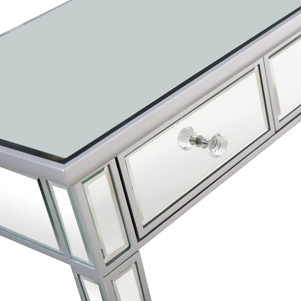 Homeroots Silver Finish Three Drawer Console Table   396861