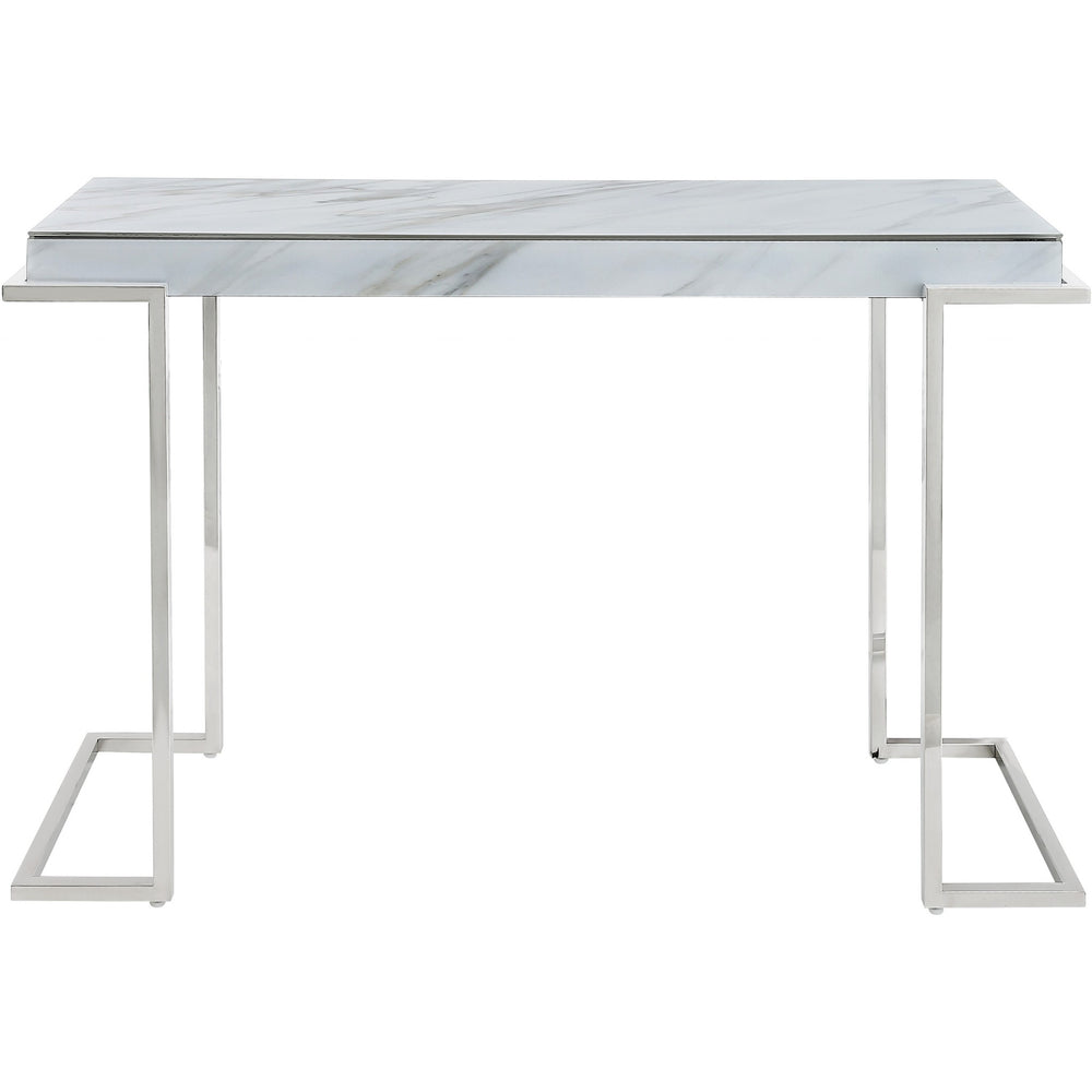 Homeroots 46" White And Silver Genuine Marble Sled Console Table   396886