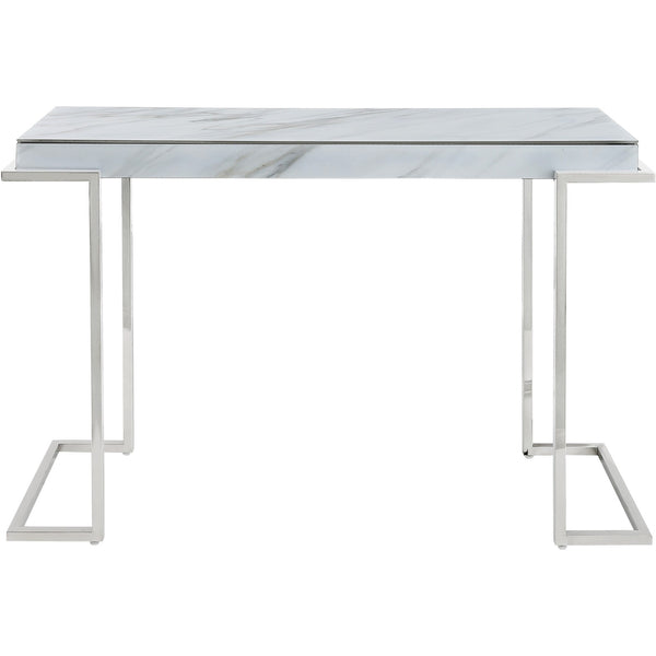 Homeroots 46" White And Silver Genuine Marble Sled Console Table   396886
