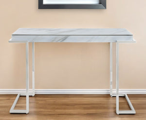 Homeroots 46" White And Silver Genuine Marble Sled Console Table   396886