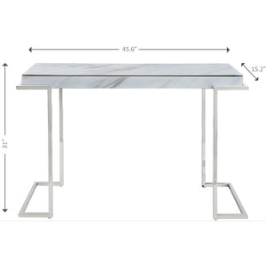 Homeroots 46" White And Silver Genuine Marble Sled Console Table   396886
