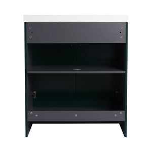 English Elm 30" Modern Freestanding Bathroom Vanity with Integrated Basin, Adjustable Shelf & 3 Metal Handles Dark Green W999P241072