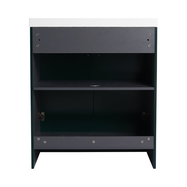 English Elm 30" Modern Freestanding Bathroom Vanity with Integrated Basin, Adjustable Shelf & 3 Metal Handles Dark Green W999P241072