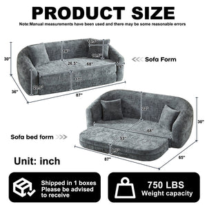 English Elm 87-inch Curved Chenille Convertible Sofa Recliner Bed with Pull-out Base for Living Room Grey W3505P452805
