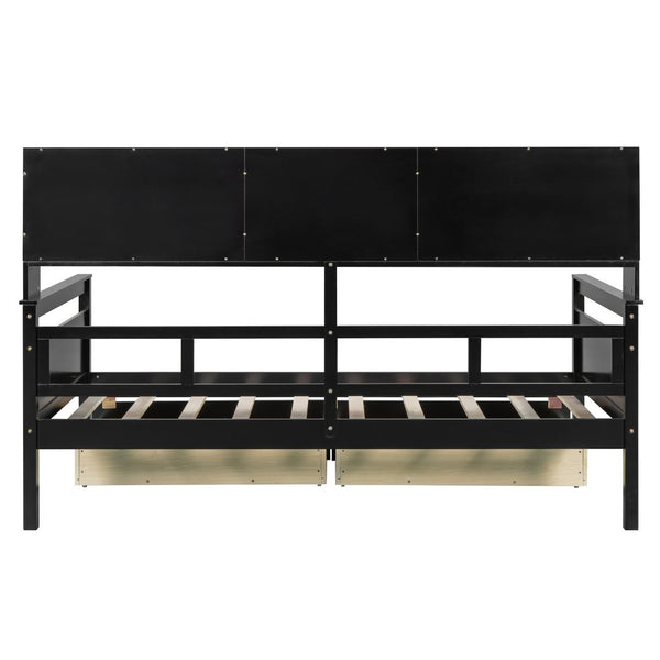 English Elm Twin Daybed with Under Bed Drawers and Built in Shelf Solid Pine Wood Frame Espresso N708P245183P