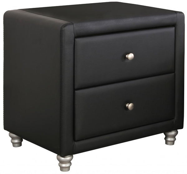 Homeroots Black Upholstered 2 Drawer Nightstand   396980