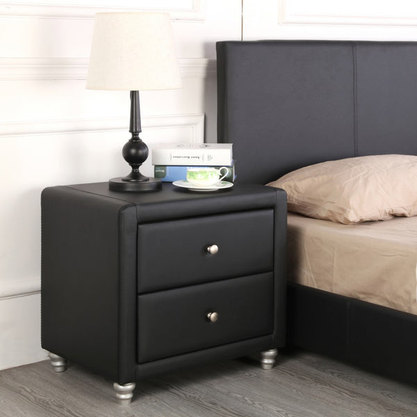 Homeroots Black Upholstered 2 Drawer Nightstand   396980