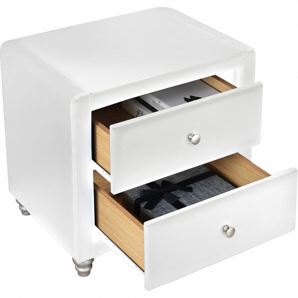 Homeroots White Upholstered 2 Drawer Nightstand   396981