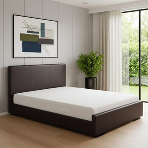HomeRoots Brown Upholstered Platform Bed Frame - Modern Low-Profile Design for Cozy Bedrooms & Guest Rooms Brown Twin 396985