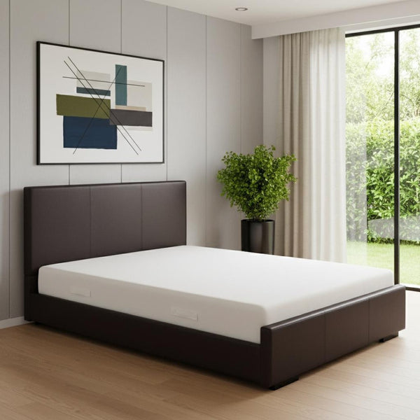 HomeRoots Brown Upholstered Platform Bed Frame - Modern Low-Profile Design for Cozy Bedrooms & Guest Rooms Brown Twin 396985