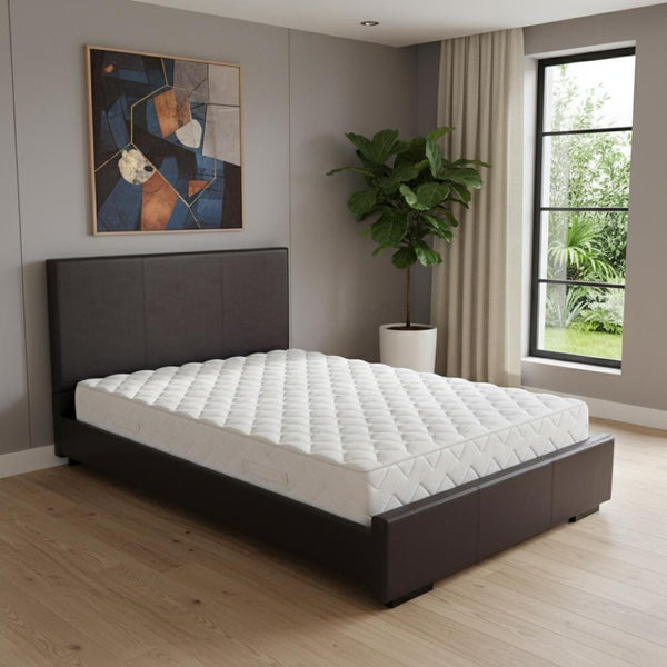 HomeRoots Brown Upholstered Platform Bed Frame - Modern Low-Profile Design for Cozy Bedrooms & Guest Rooms Brown DOUBLE 396986