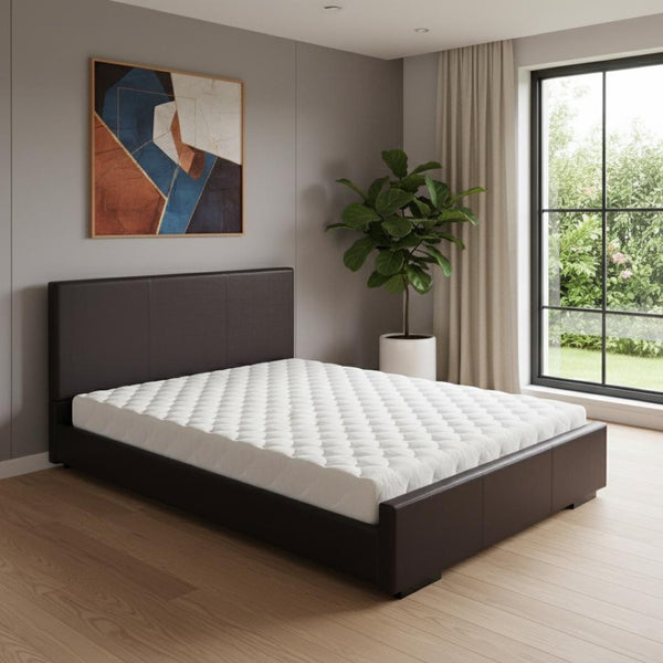 HomeRoots Brown Upholstered Platform Bed Frame - Modern Low-Profile Design for Cozy Bedrooms & Guest Rooms Brown Queen 396987