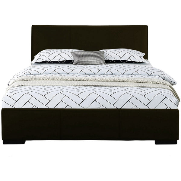 HomeRoots Brown Upholstered Platform Bed Frame - Modern Low-Profile Design for Cozy Bedrooms & Guest Rooms Black Twin 396989