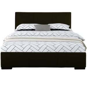 Homeroots Black Solid And Manufactured Wood Full Upholstered Faux Leather Bed Frame Black Wood 396990